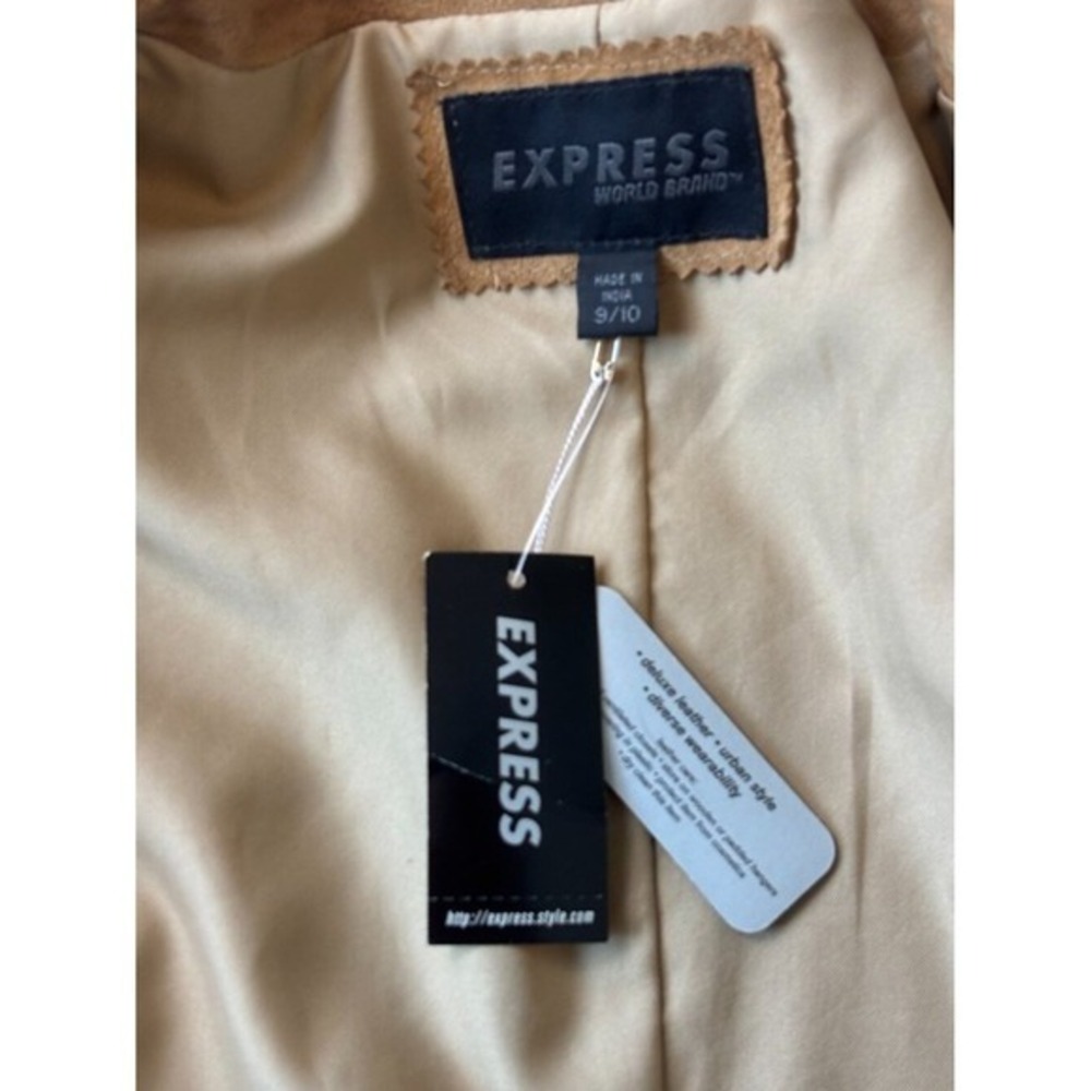 NEW Express Genuine Suede  Tie Waist Jacket Camel Tan Size M 90s Y2K Consign - Picture 5 of 14